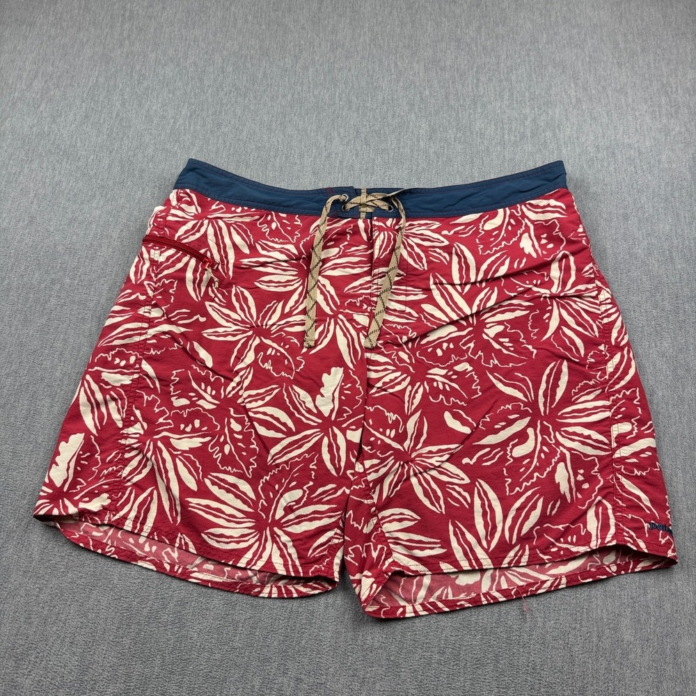 Patagonia Board Shorts Men 40 Red Floral Printed Wavefarer Drawstring Swim 86620